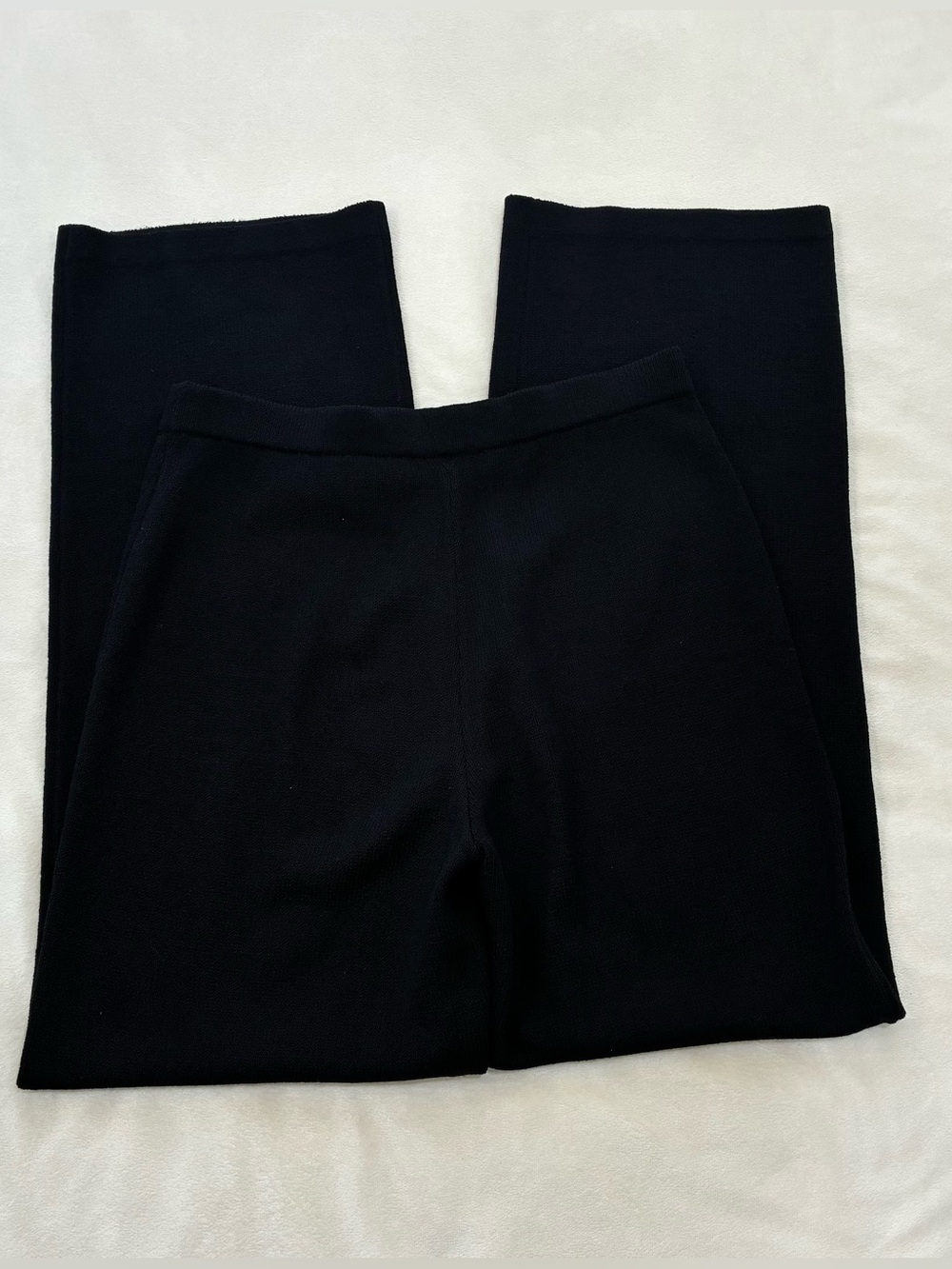 St. John Collection Santana Knit Wide Leg Pants Black Caviar Wool Blend Small - Picture 2 of 8